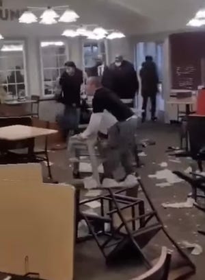 Screenshot from a video of a brawl between patrons at the Golden Corral on Street Road in Bensalem. The video of the fight went viral.